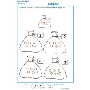 Exercice 2 pour compter et colorier le bon nombre de billes