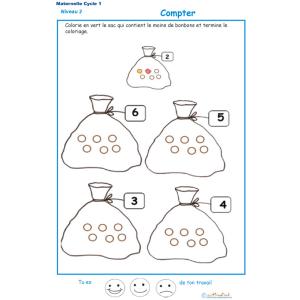 Exercice 4 pour compter et colorier le bon nombre de billes