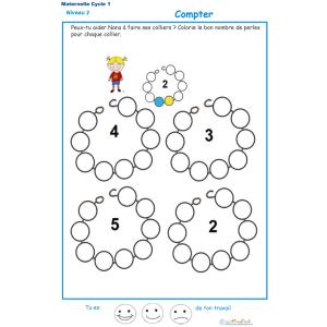 Exercice 2 pour compter et colorier les perles du collier de Nana