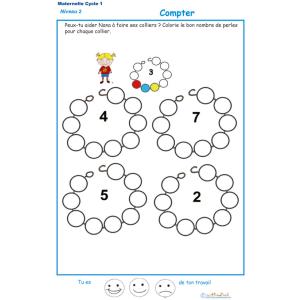 Exercice 3 pour compter et colorier les perles du collier de Nana
