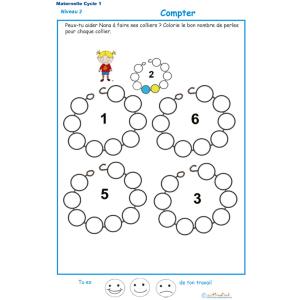 Exercice 4 pour compter et colorier les perles du collier de Nana