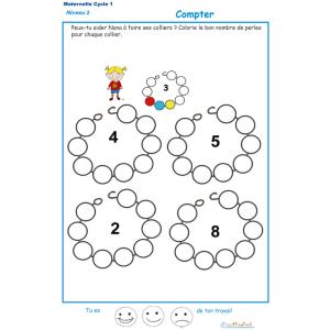 Exercice 5 pour compter et colorier les perles du collier de Nana