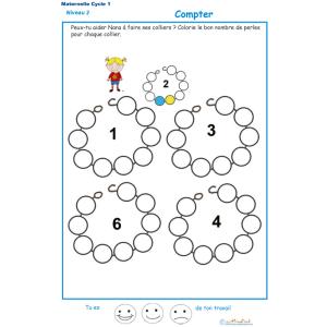 Exercice 6 pour compter et colorier les perles du collier de Nana