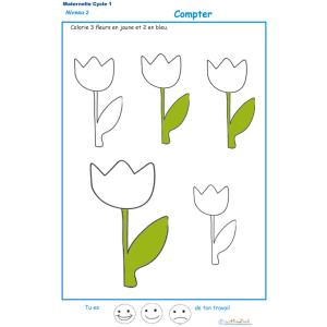Exercice 1 pour colorier le nombre de fleurs indiqu&eacute; par la consigne