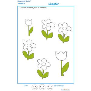 Exercice 3 pour colorier le nombre de fleurs indiqu&eacute; par la consigne