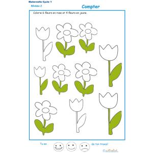 Exercice 6 pour colorier le nombre de fleurs indiqu&eacute; par la consigne