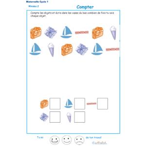 Imprimer l'exercice 2 pour apprendre &agrave; compter maternelle niveau 2 
