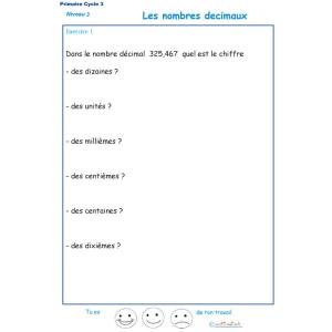 Imprimer l'exercice 1 sur les nombres décimaux