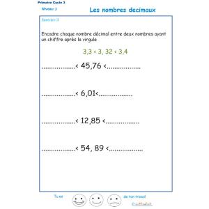 Nombres décimaux Exercice 3 CM1 - CM2