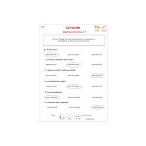 Exercice 1 de grammaire CE1 : correction