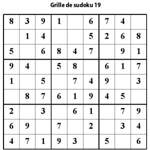 Grille de sudoku 19 pour enfants du primaire niveau 3