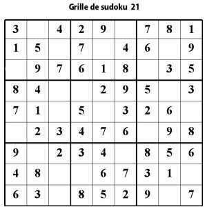 Grille de sudoku 21 pour enfants du primaire niveau 3