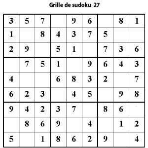 Grille de sudoku 27 pour enfants du primaire niveau 3