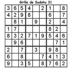 Grille de sudoku 31 pour enfants du primaire niveau 3