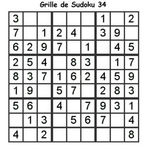 Grille de sudoku 34 pour enfants du primaire niveau 3