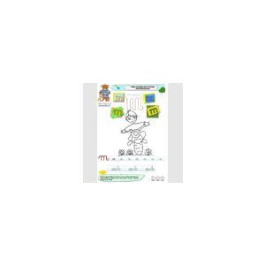 Page imagier minuscule : lettre "m" comme moto