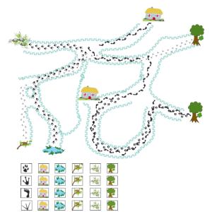 Jeu de traces sur le plan pour apprendre à se repérer sur un tableau