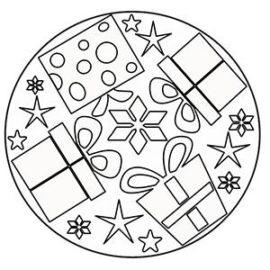Mandala cadeaux de noël à colorier