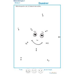 Dessin à points pour numérer les chiffres dans l'ordre de 1 à 10 Exercice 2 