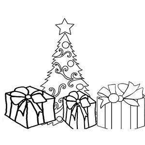 Coloriage de 3 cadeaux devant le sapin