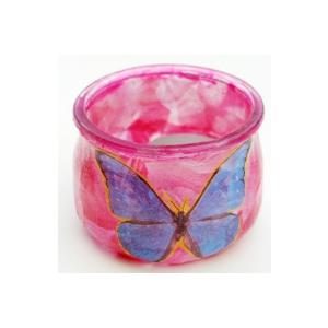 Photophore rose au papillon bleu