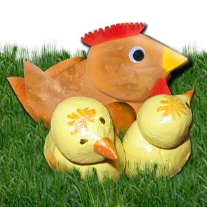 Famille poule et poussin en pâte à sel - modelage poussins et poule