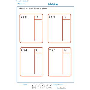 Calculer le quotient d&eacute;cimal au dizi&egrave;me d'une division : exercice 3 