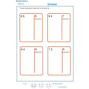 divisions sans reste  bas&eacute;es sur les tables de multiplication exercice 10 