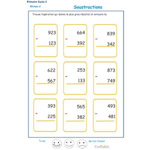 Imprimer des soustractions cycle 3 niveau 2 exercice 1