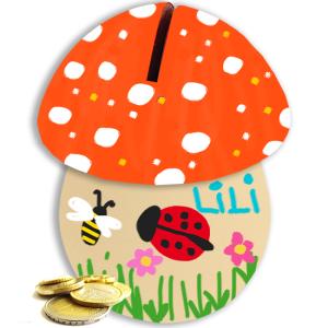 Tirelire champignon en bois