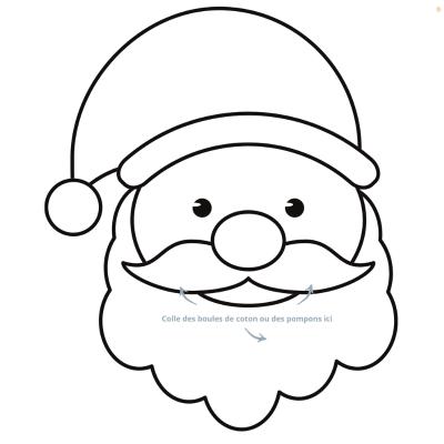 Dans cette activité à imprimer gratuitement, les enfants doivent s'amuser à faire la barbe du Père Noël en collant des pompons.