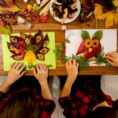 Votre enfant adorent ramasser les feuilles tombées en automne ? Aidez-le réaliser un collage avec les feuilles d'automne qu'il a ramassé. Dessinez le début du dessin avec un gros feutre et montrez-lui