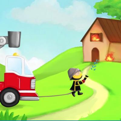 Au feu les pompiers, la comptine pour enfants à regarder en vidéo. Découvrez également les paroles de la chanson et le texte à imprimer. Le texte est accompagné d'un dessin de pompier à colorier pour