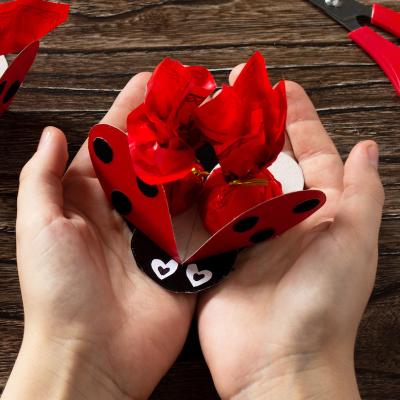 Activité de printemps pour fabriquer une coccinelle en papier. Cette activité très simple est parfaite pour fêter le Printemps. Elle est faite en papier et permet d'offrir des bonbons de manière origi