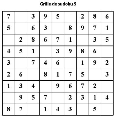 Sudoku de niveau 3 pour les enfants de primaire : grille 5