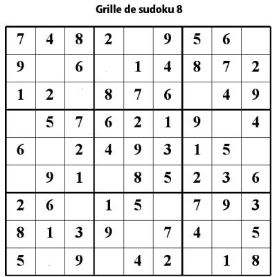 Sudoku de niveau 3 pour les enfants de primaire : grille 8