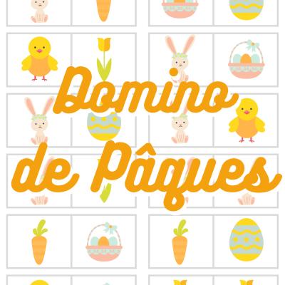 Bricolage pour réaliser des dominos de Pâques avec son enfant. Le jeu de dominos est réalisé avec des imagettes découpées et collées.