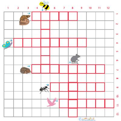 Imprimer la grille de mots croisés animaux des jardin 1 pour le primaire cycle 2 