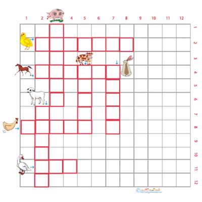 Imprimer Grille de mots croisés animaux de la ferme grille 3 pour le primaire cycle 2