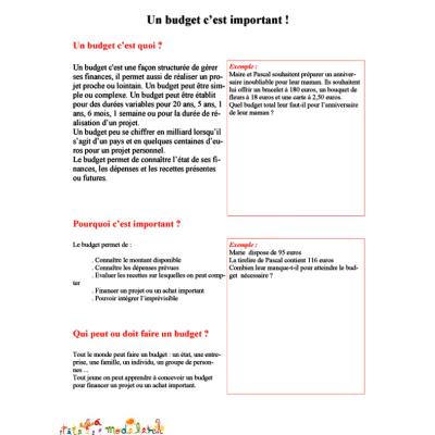 Activité pour aider les enfants à mieux comprendre la notion de budget