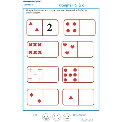 Imprimer l'exercice 1 pour compter les formes sur des dominos Maternelle GS