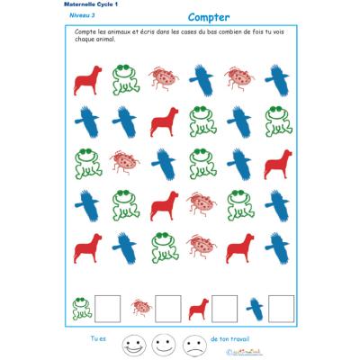 Exercice 4 compter des animaux maternelle et écrire le chiffre niveau 3