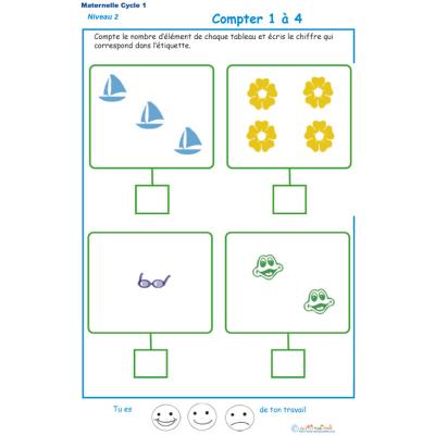 Imprimer l'exercice 1 pour apprendre &agrave; compter maternelle niveau 2