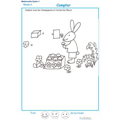 Imprimer la fiche pour compter les champignons et fleurs maternelle niveau 3 