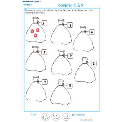 Imprimer la fiche pour dessiner et compter les billes Exercice 1 maternelle niveau 3