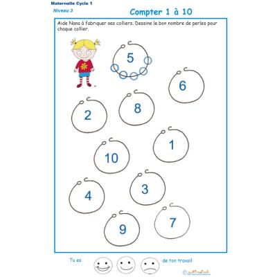 Imprimer l'Exercice 1 pour compter les perles du collier maternelle niveau 3