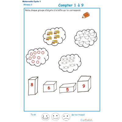 Imprimer la fiche pour apprendre à compter Exercice 1 maternelle niveau 3