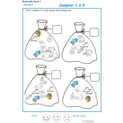 Imprimer la fiche pour compter des objets Exercice 1 maternelle niveau 3