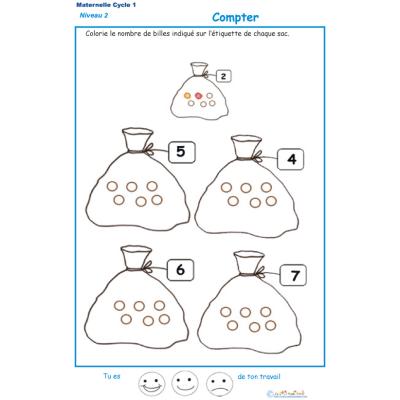 Exercice 3 pour compter et colorier le bon nombre de billes