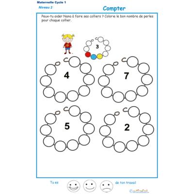 Exercice 3 pour compter et colorier les perles du collier de Nana